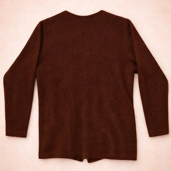 Cathy Daniels Chocolate Brown Bouclé knit Beaded Zip Up Top/Jacket - L - Picture 2 of 8